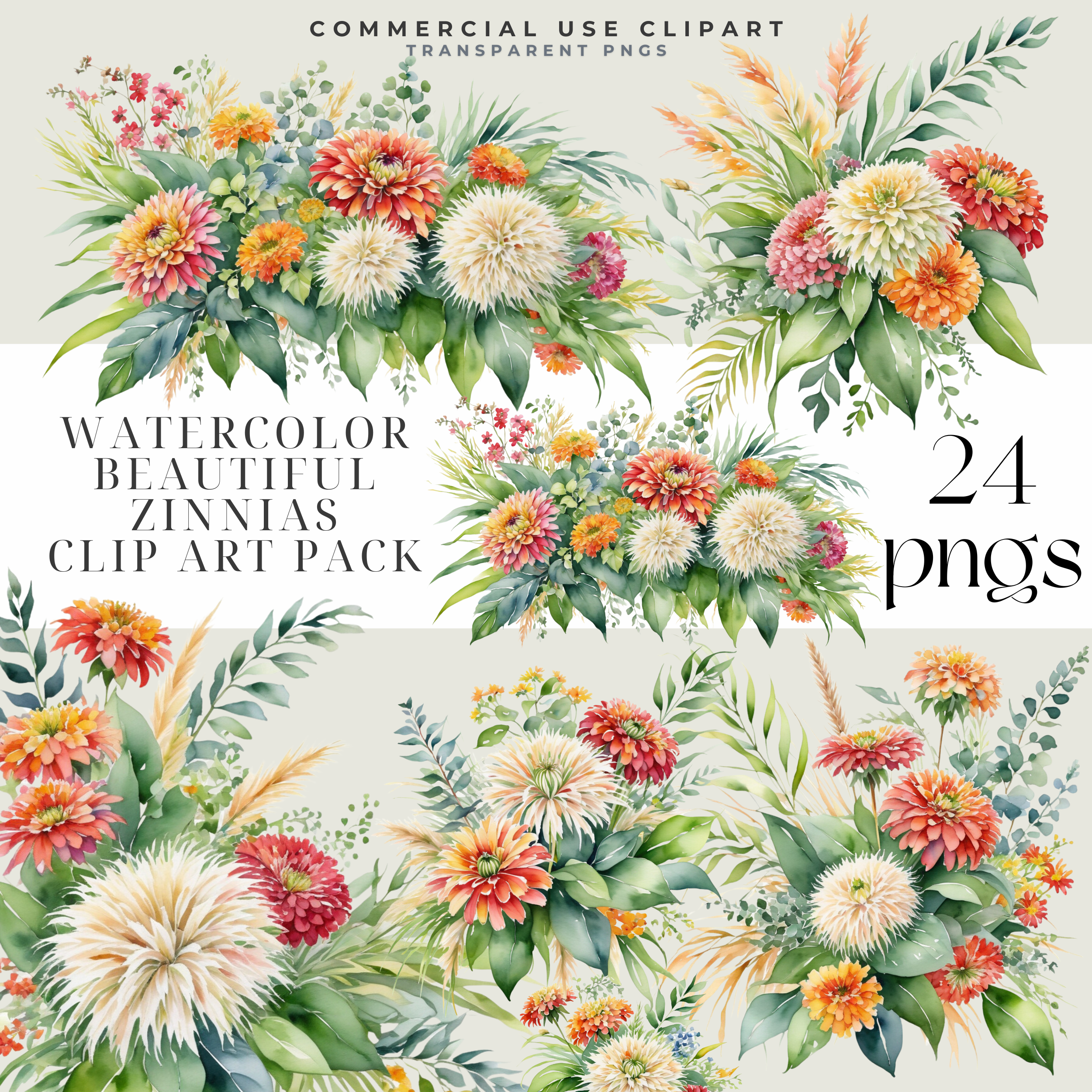 Beautiful Zinnias Clipart Pack 2500