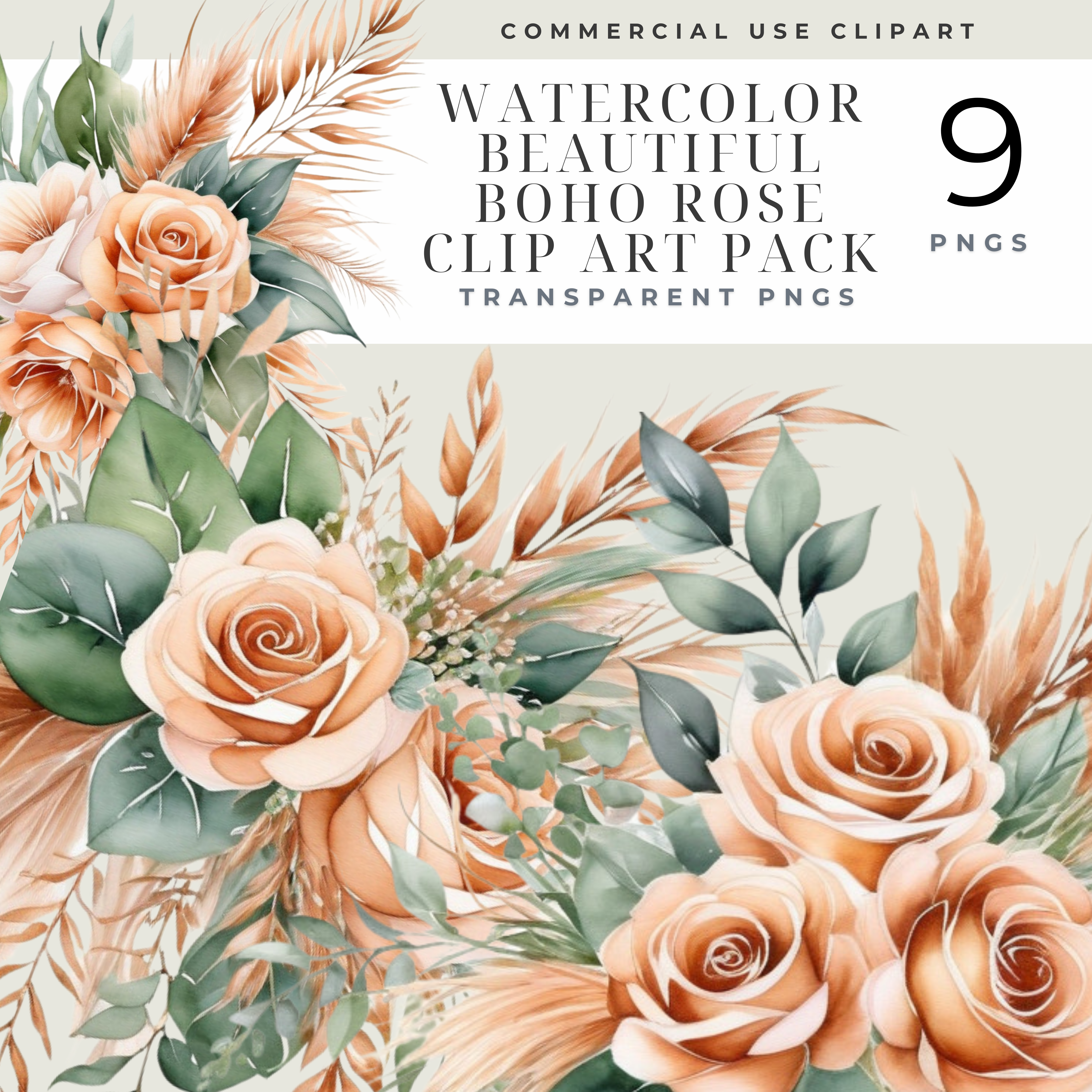 Boho Rose Clip Art Pack Template