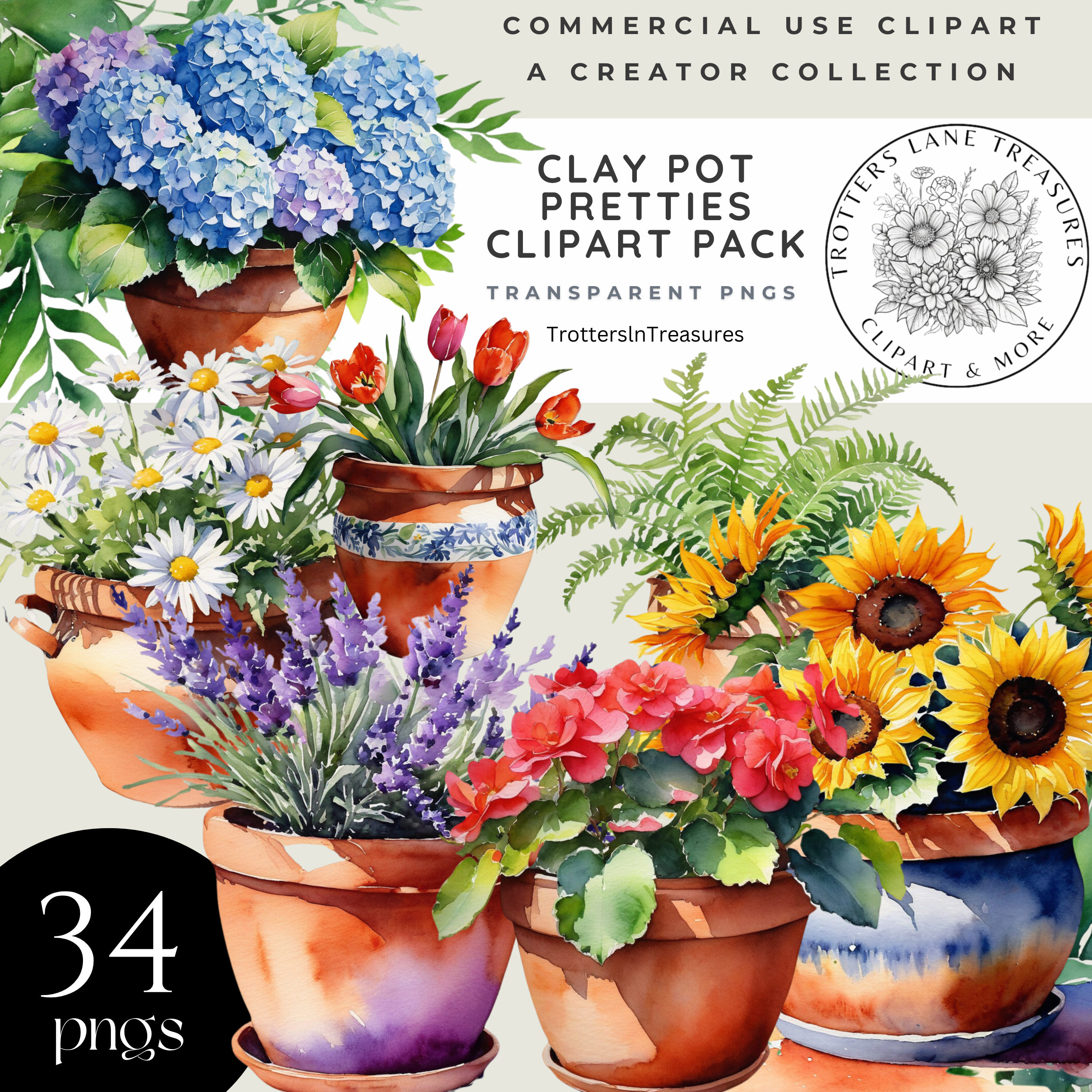 Clay Pot Pretties Clipart Template (2500 x 2500 px)