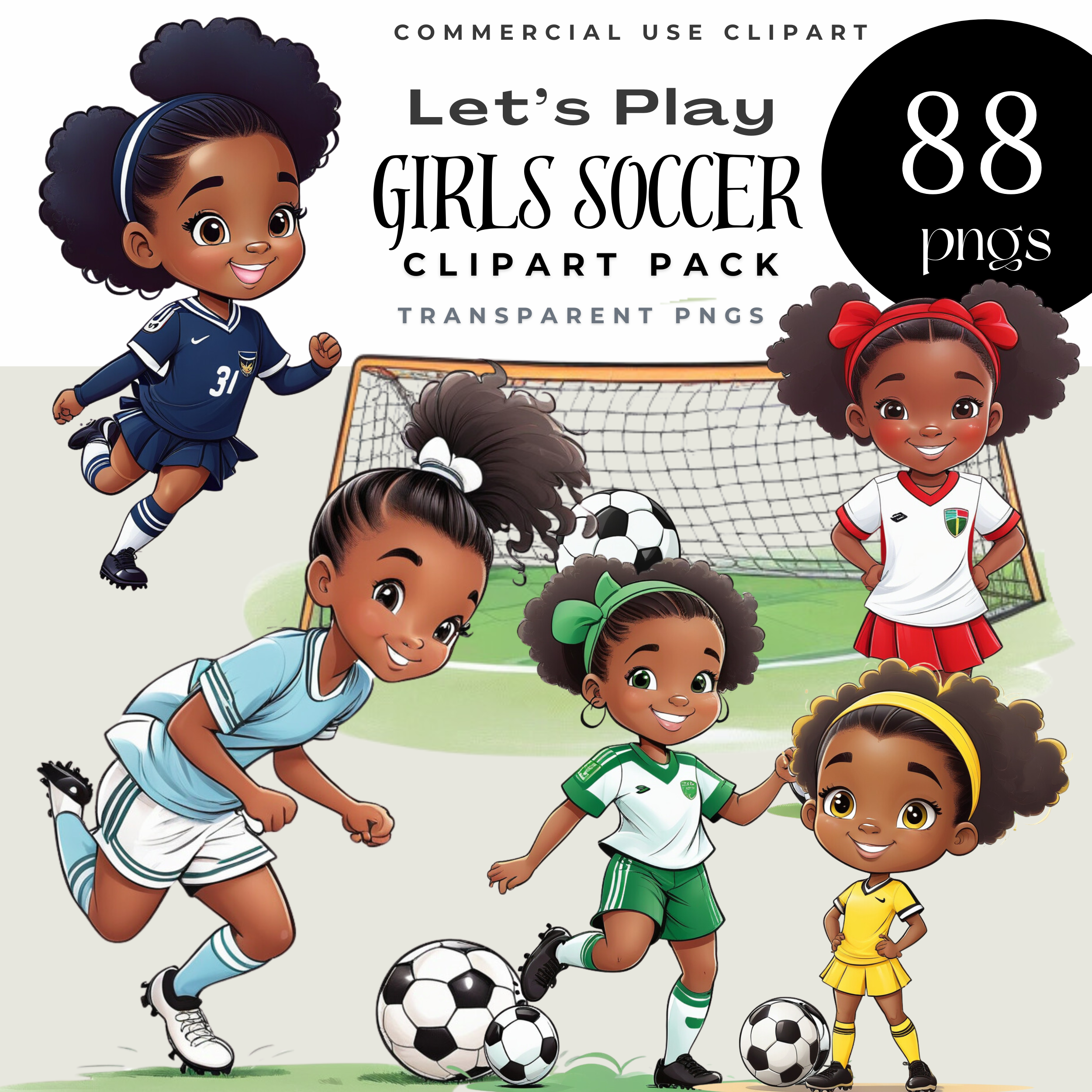 _Girls Soccer AM Clipart Template (2500 x 2500 px)