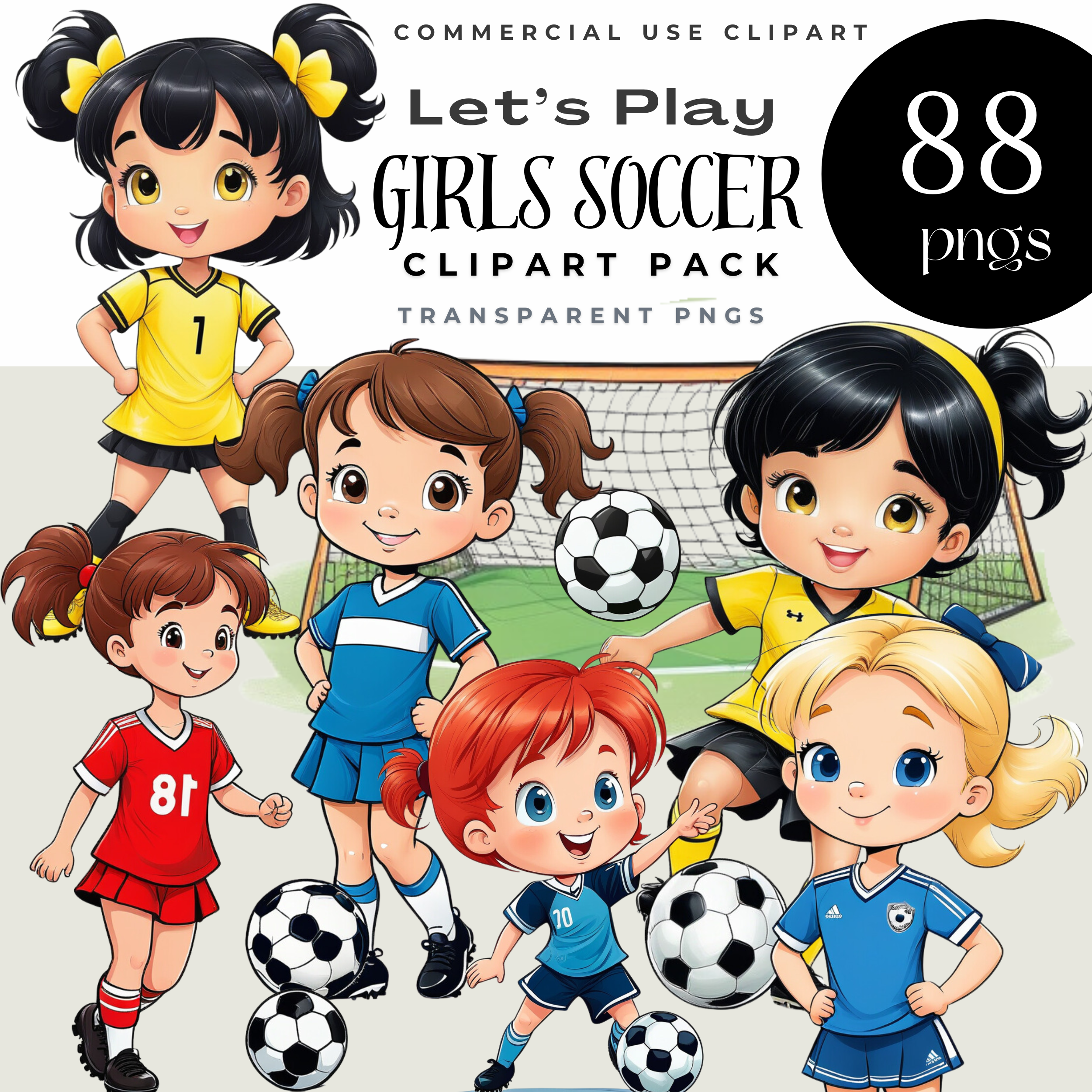 Girls Soccer Clipart Template (2500 x 2500 px)