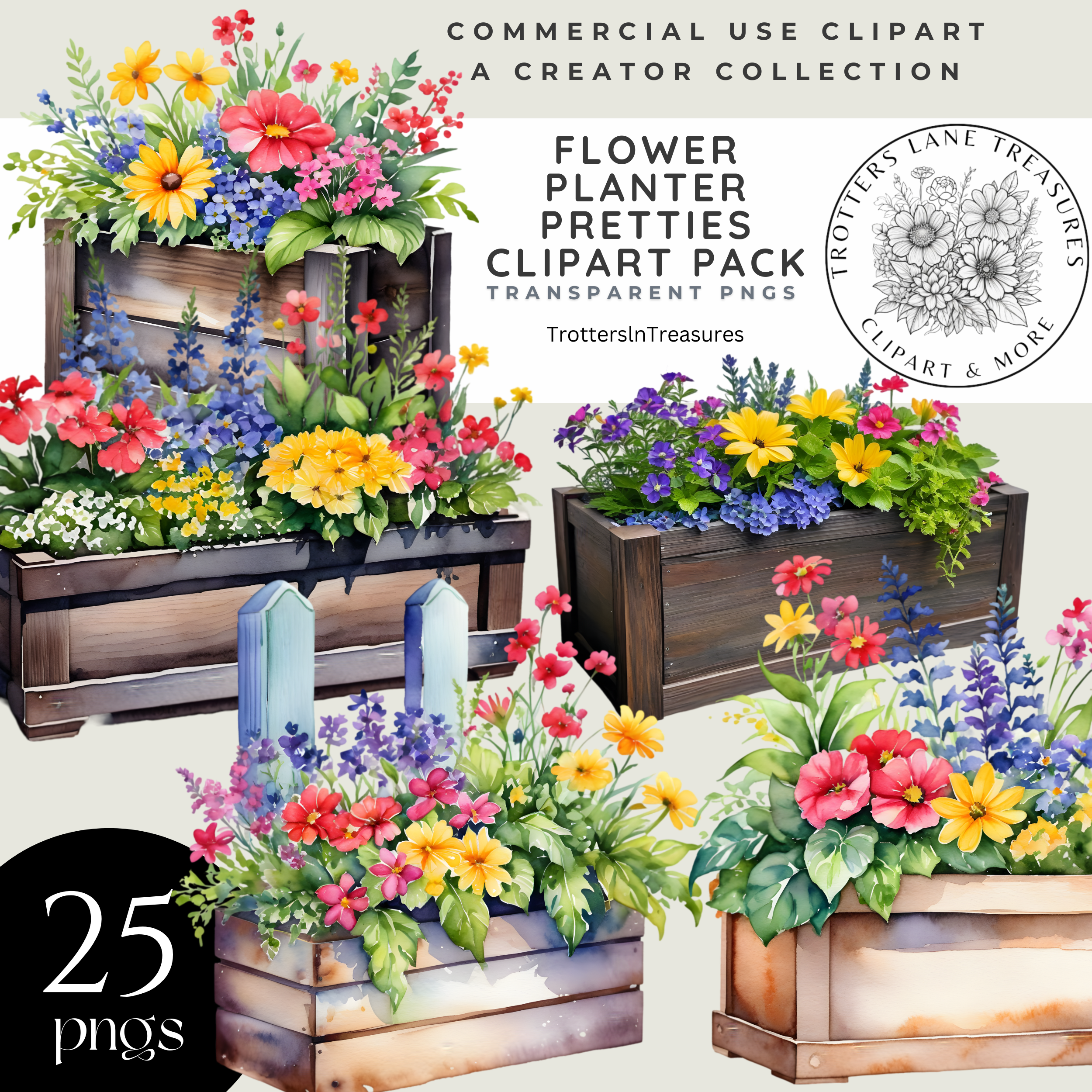 Pretty Planters Clipart Template (2500 x 2500 px)